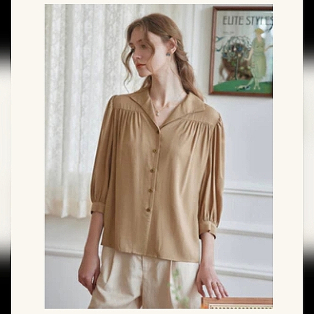 Simple Retro Elegant Brown Tan Women's Blouse